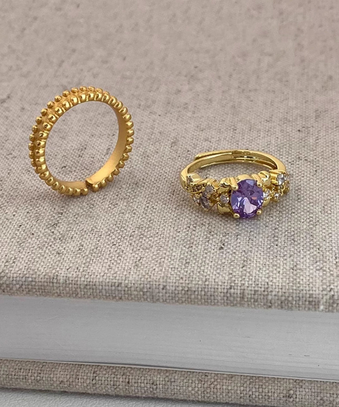 Retro Gold Sterling Silver Overgild Zircon Rings Two-Piece Set