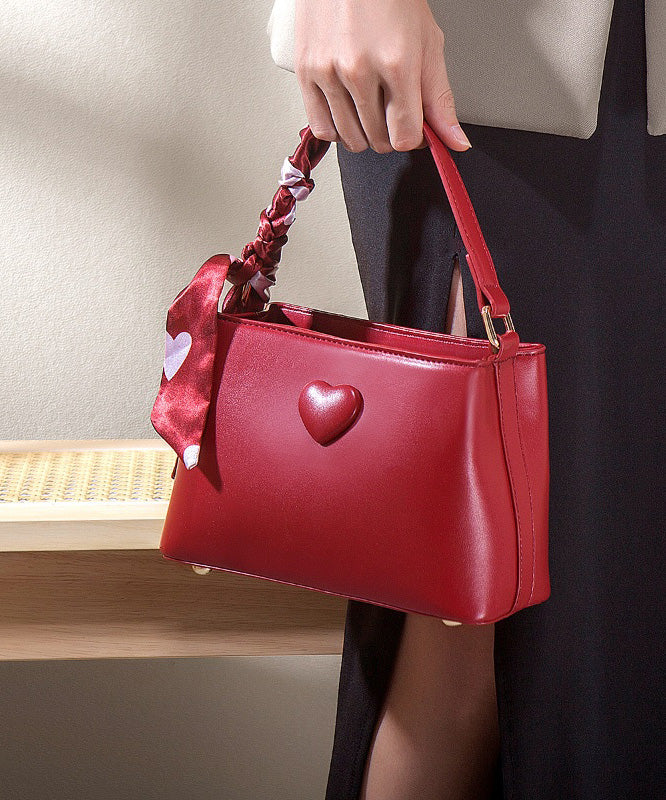 Retro Red Love Decorated Durable Faux Leather Tote Handbag
