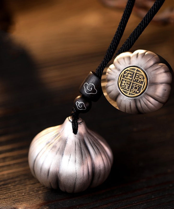 Retro Silk Sterling Silver Garlic Auspicious Cloud Phone Chains