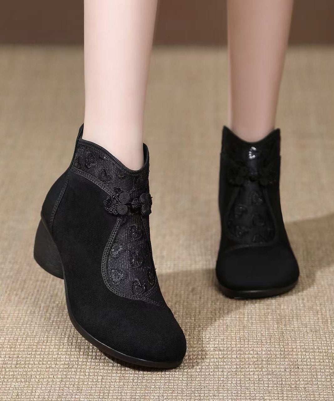 Retro Suede Breathable Mesh Splicing Brown Boots