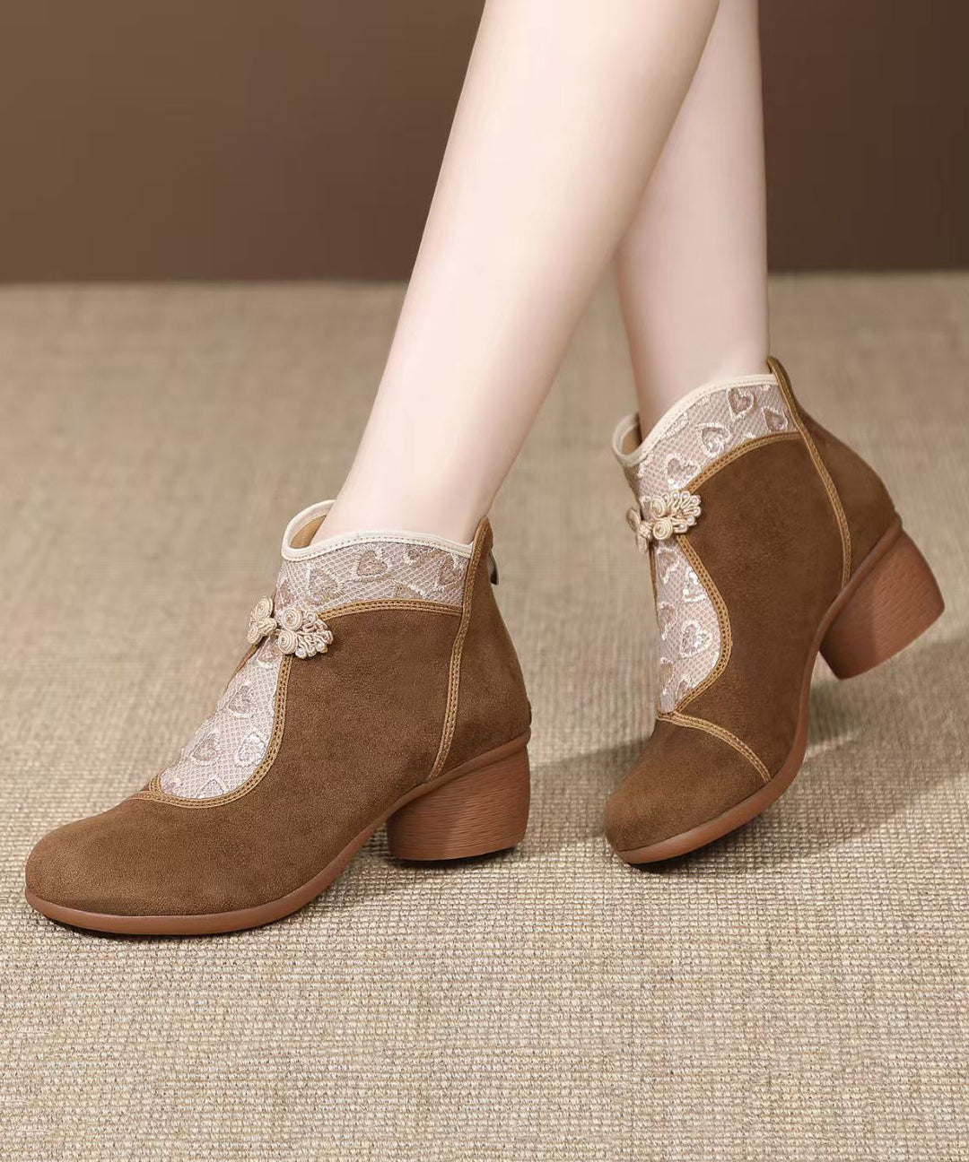 Retro Suede Breathable Mesh Splicing Brown Boots