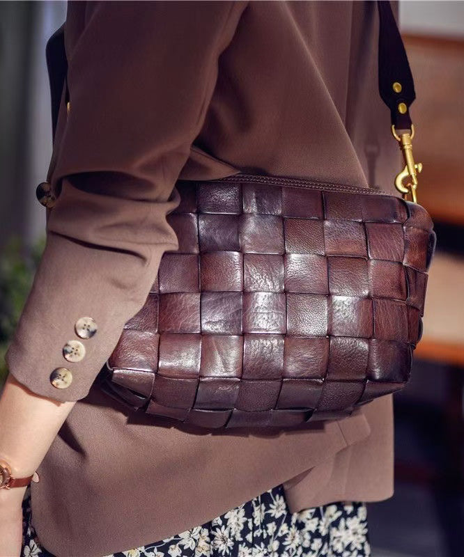 Retro Weave Design Leather Shoulder Bags