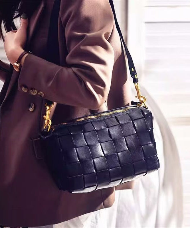 Retro Weave Design Leather Shoulder Bags
