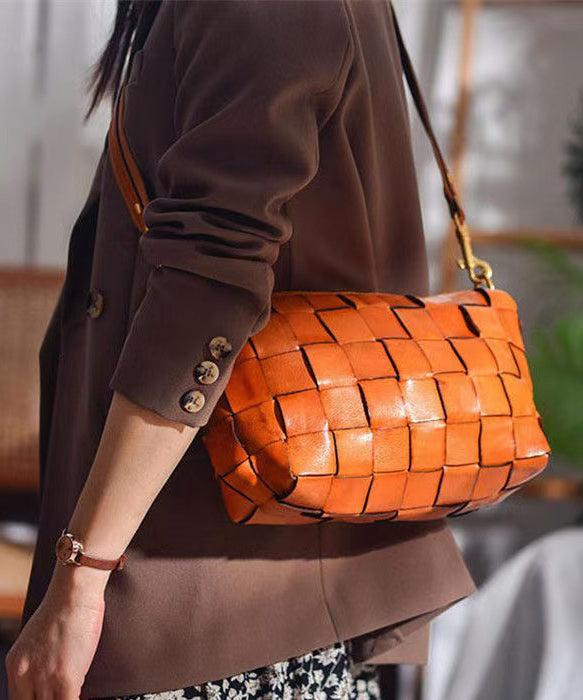 Retro Weave Design Leather Shoulder Bags