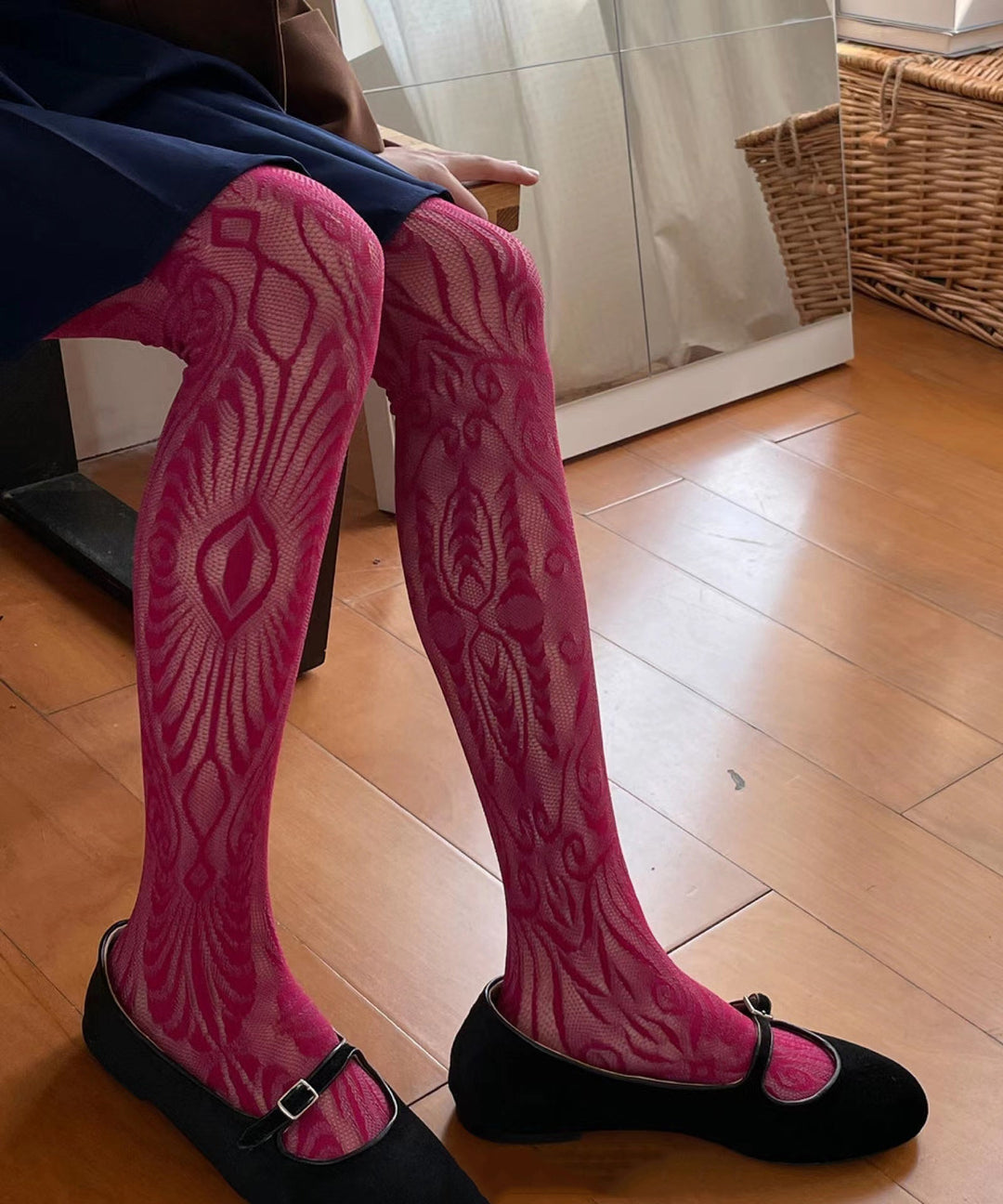 Sexy Purple Hollow Out Lace Sheer Mesh The Long Socks