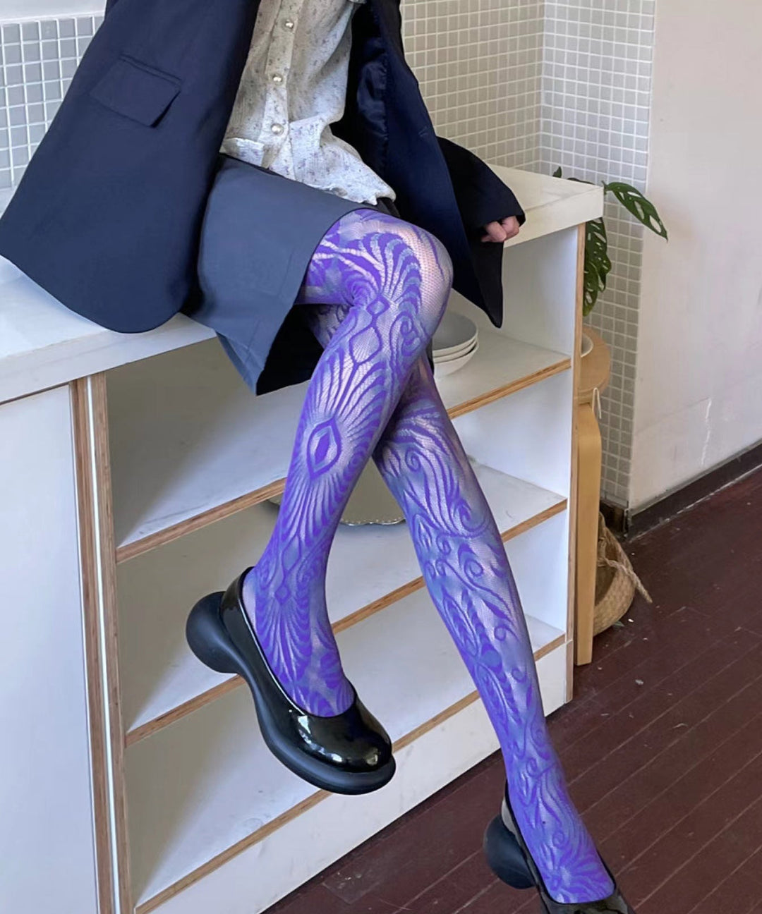 Sexy Purple Hollow Out Lace Sheer Mesh The Long Socks