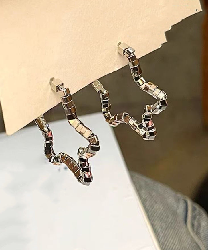 Silk Sterling Silver Pentagram Broken Silver Hoop Earrings