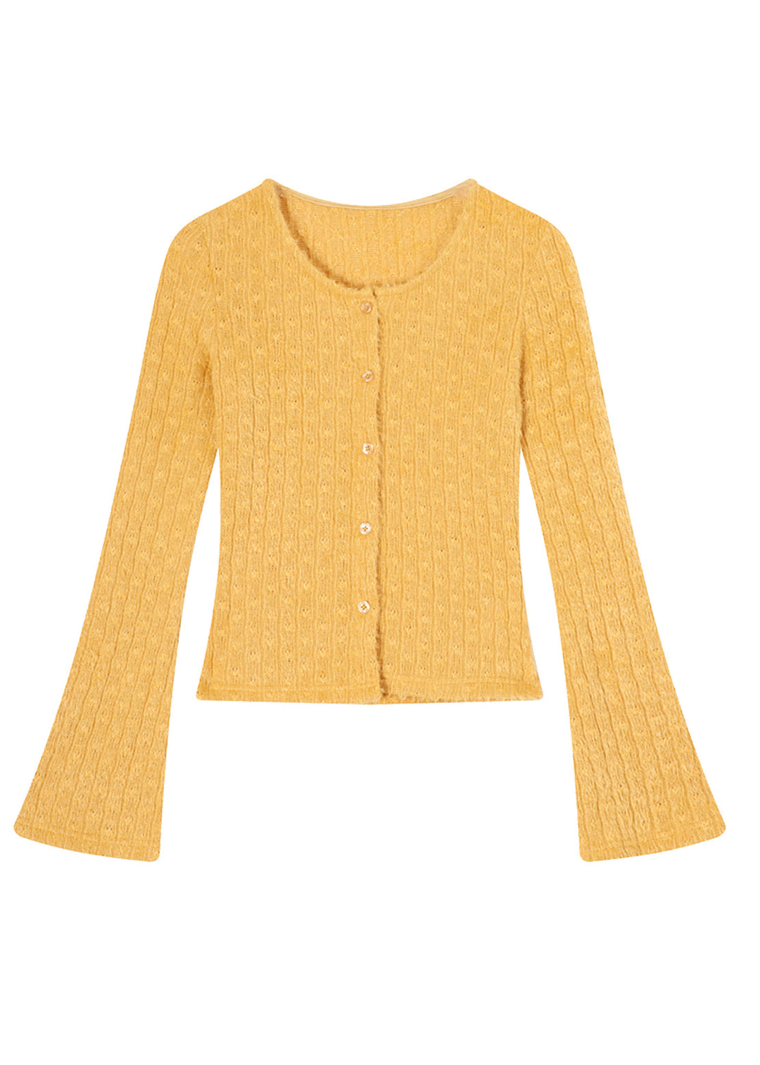 Silm Fit Yellow Warm Knit 2 Piece Outfit Flare Sleeve