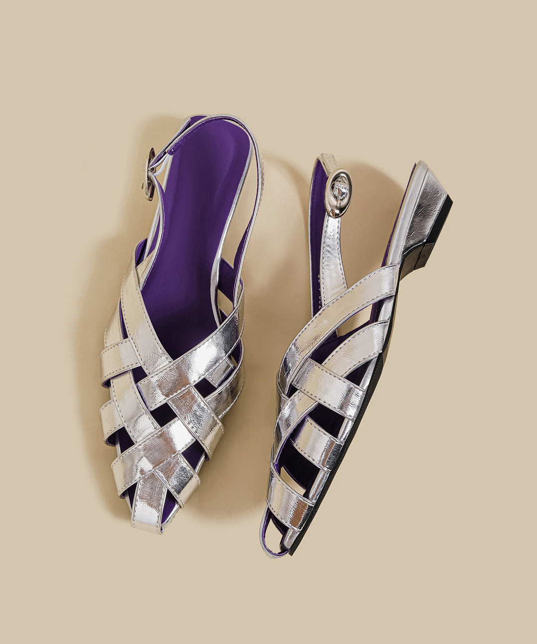 Silver Faux Leather Hollow Out Splicing Hiking Sandals