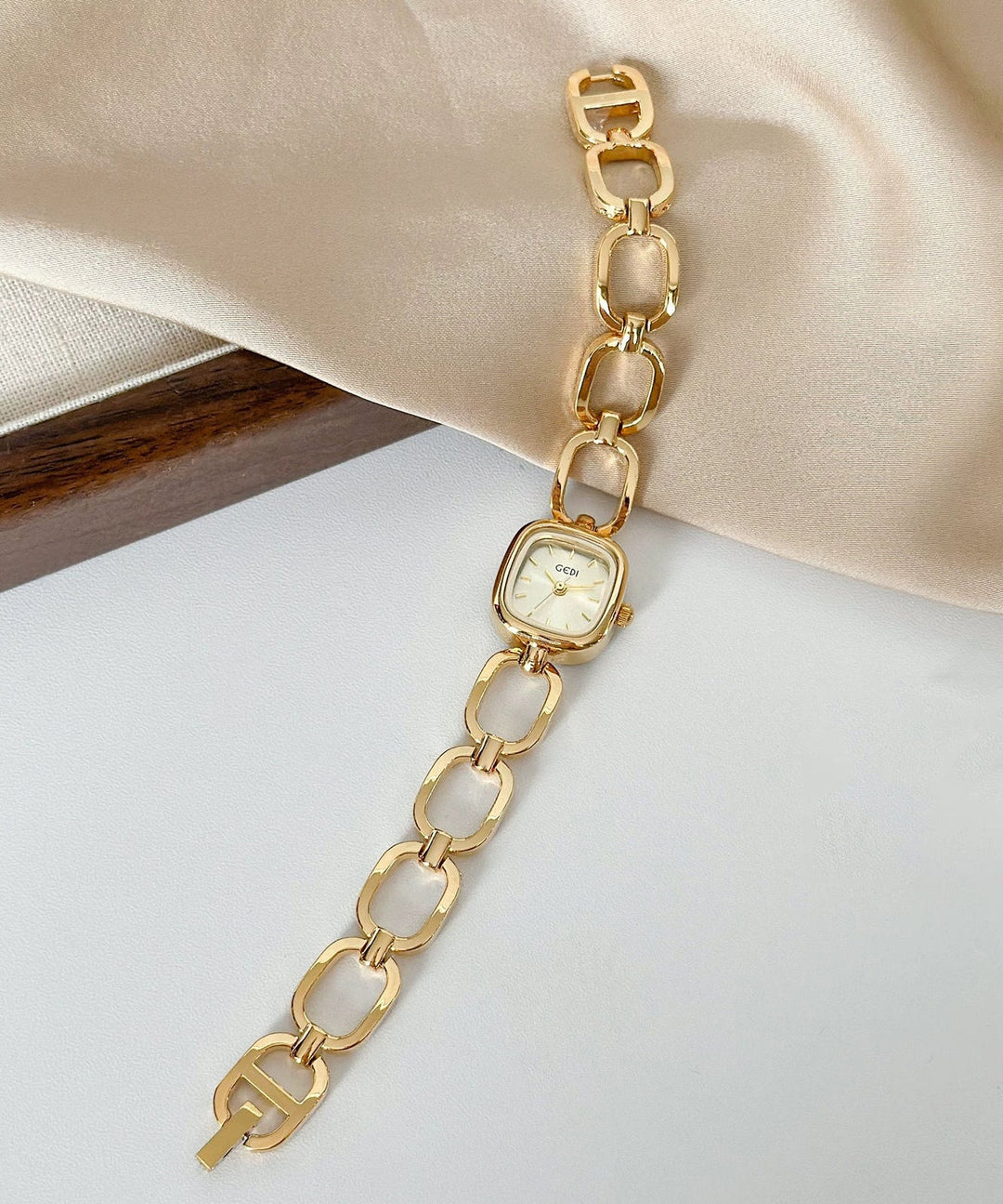 Simple Gold Alloy Hollow Out Square Reinforced Glass Watches