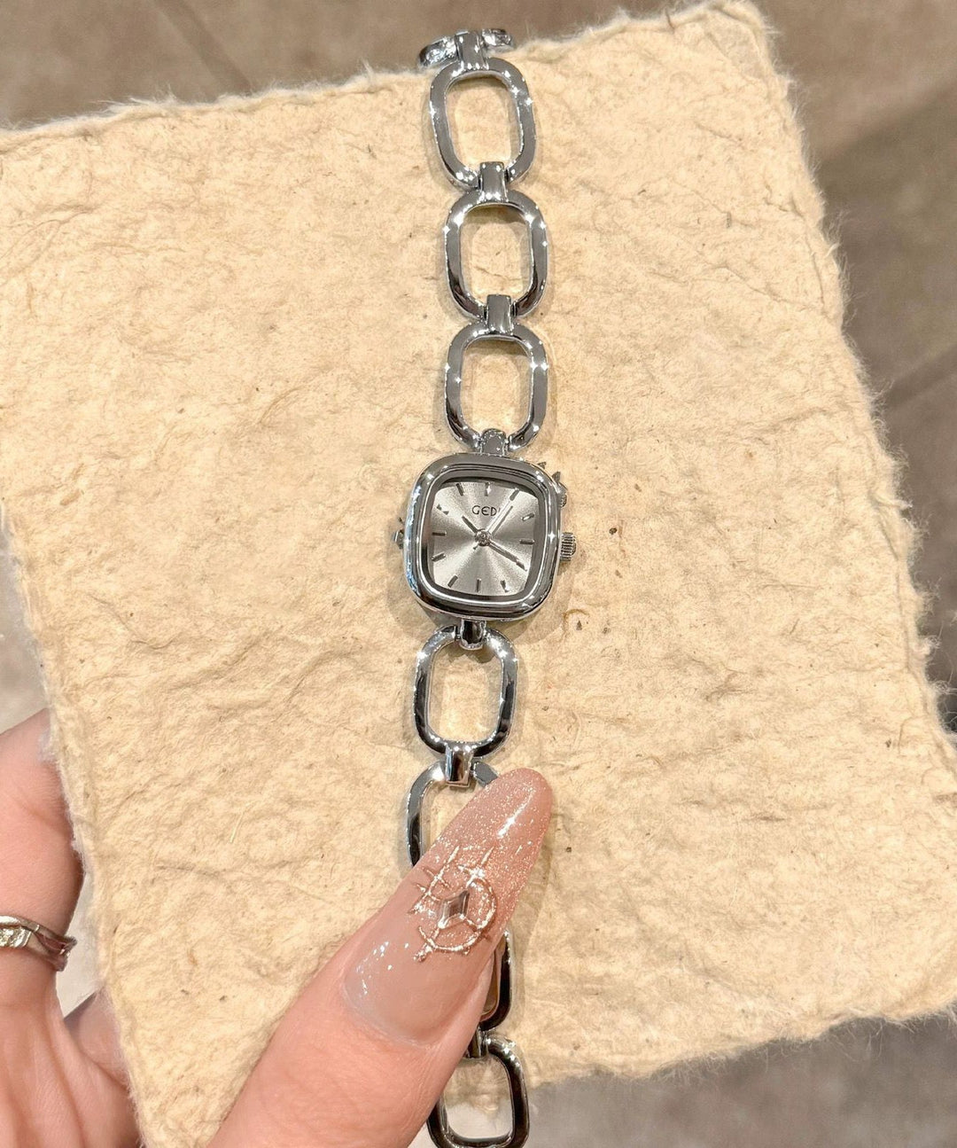 Simple Gold Alloy Hollow Out Square Reinforced Glass Watches