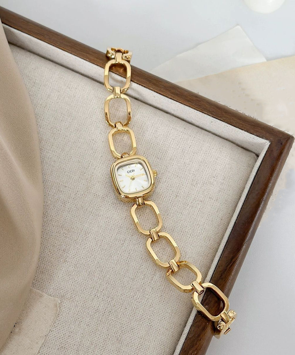 Simple Gold Alloy Hollow Out Square Reinforced Glass Watches