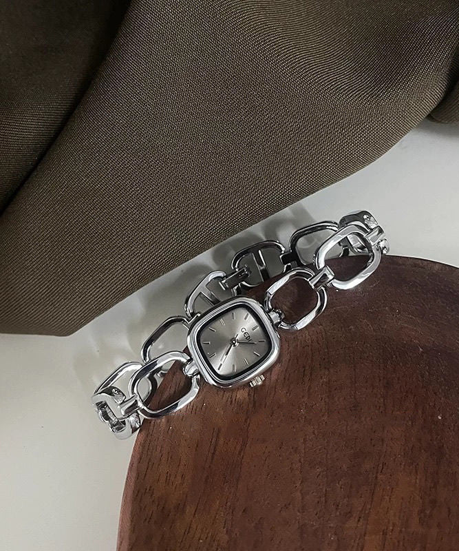 Simple Gold Alloy Hollow Out Square Reinforced Glass Watches