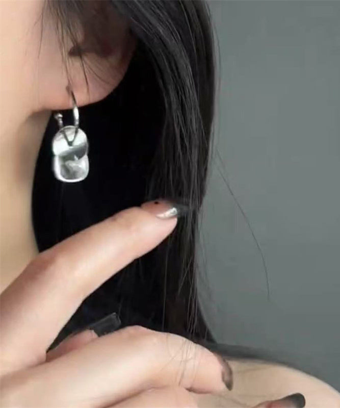 Simple Silk Stainless Steel Crystal Disk Drop Earrings