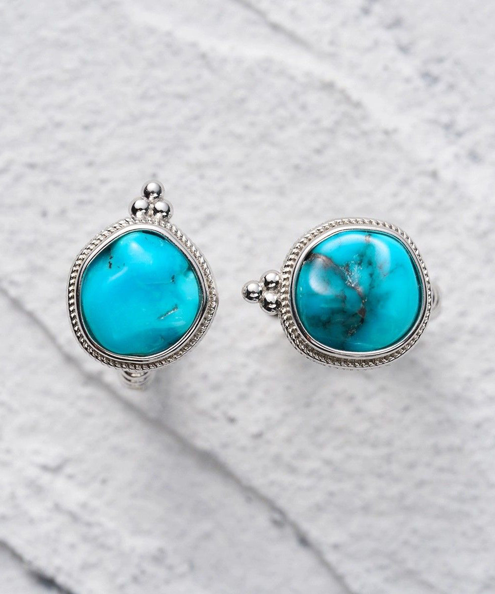 Simple Silk Sterling Silver Turquoise Stud Earrings
