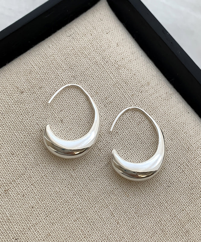 Simple Silk Sterling Silver Water Droplet Hoop Earrings