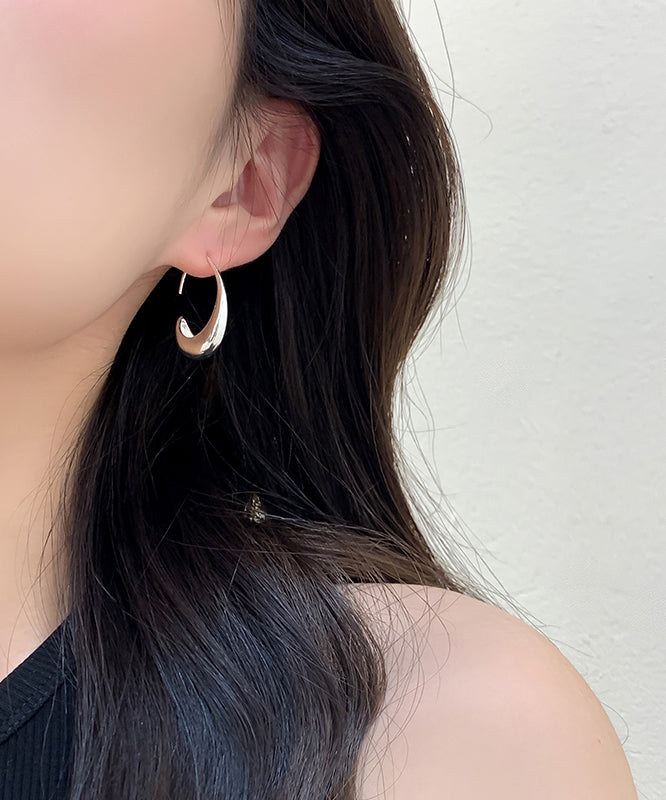 Simple Silk Sterling Silver Water Droplet Hoop Earrings