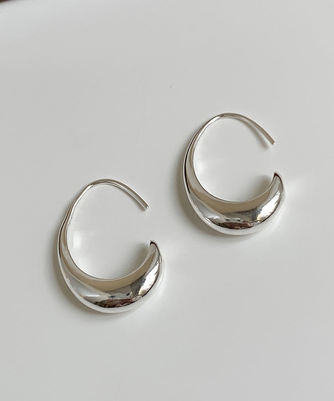 Simple Silk Sterling Silver Water Droplet Hoop Earrings