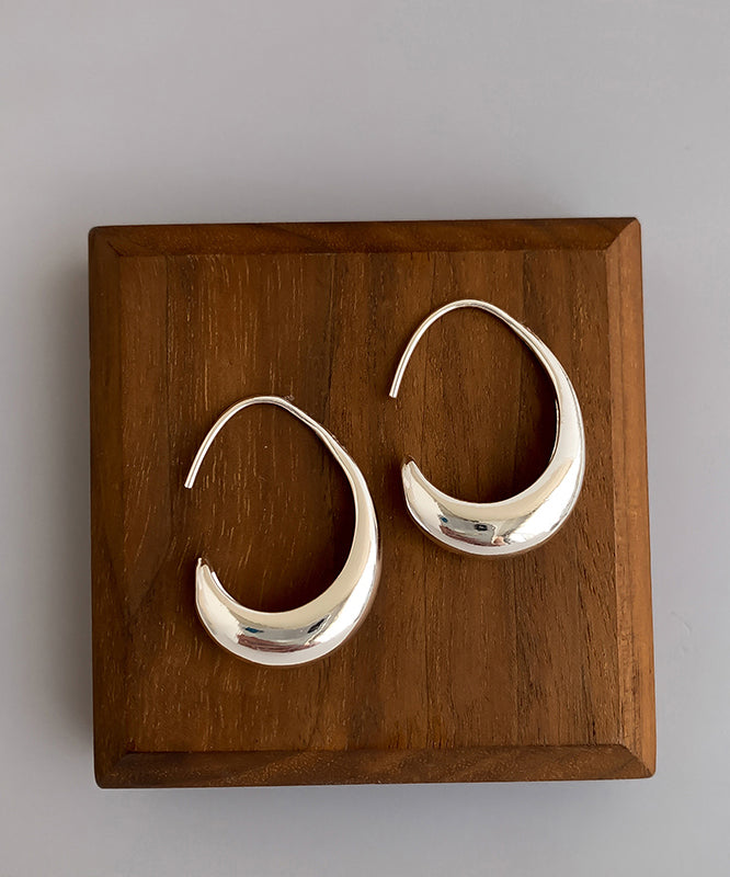 Simple Silk Sterling Silver Water Droplet Hoop Earrings