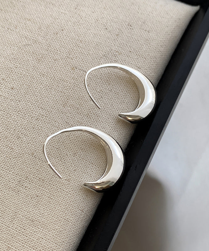 Simple Silk Sterling Silver Water Droplet Hoop Earrings