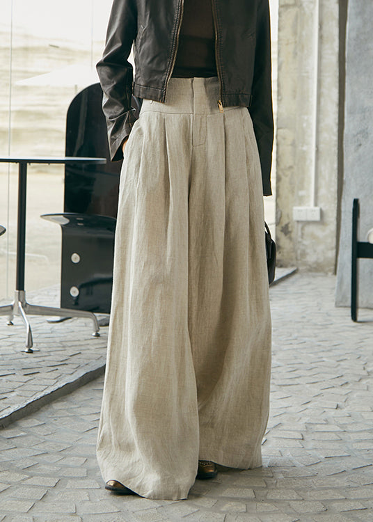 Simple Style High Waist Linen Wide Leg Pants Fall