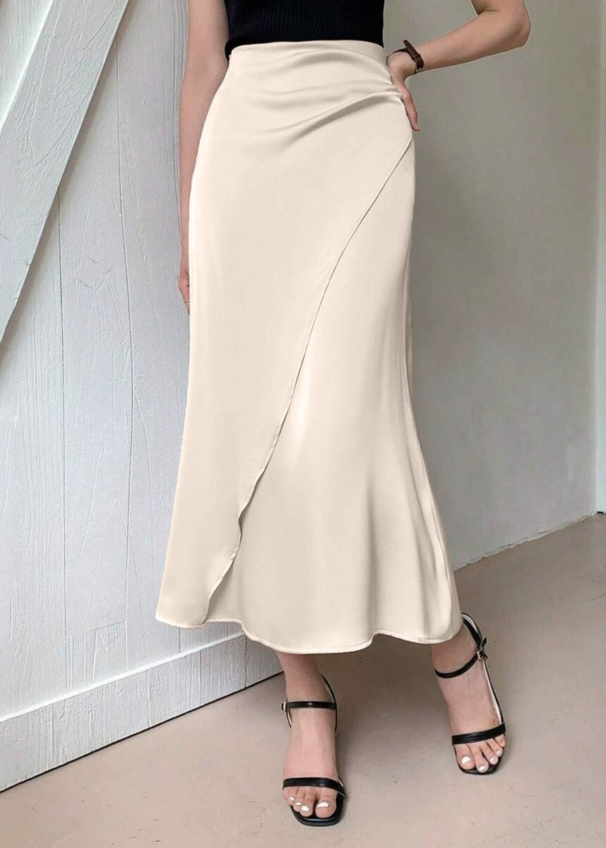 Slim Fit Apricot Asymmetrical Design Silk Skirt Summer