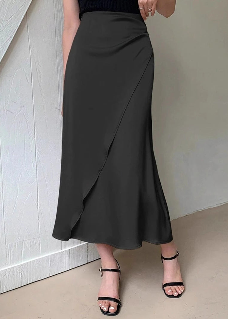 Slim Fit Apricot Asymmetrical Design Silk Skirt Summer