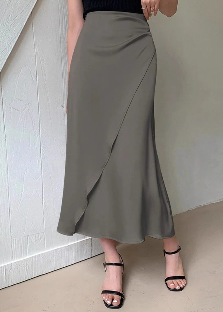 Slim Fit Apricot Asymmetrical Design Silk Skirt Summer