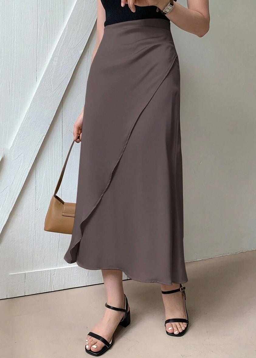 Slim Fit Apricot Asymmetrical Design Silk Skirt Summer