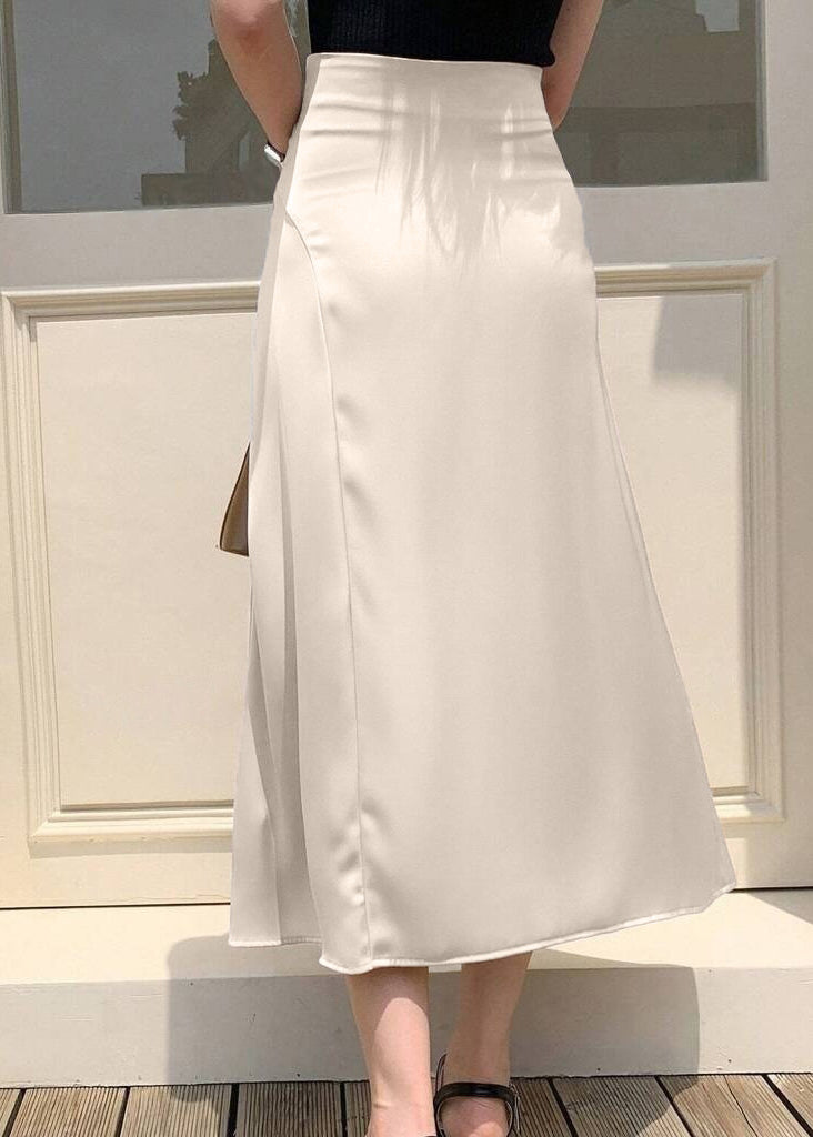 Slim Fit Apricot Asymmetrical Design Silk Skirt Summer