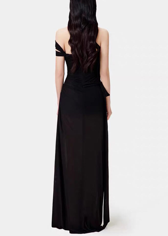 Slim Fit Black Asymmetrical Lace Up Cotton Party Dress Sleeveless