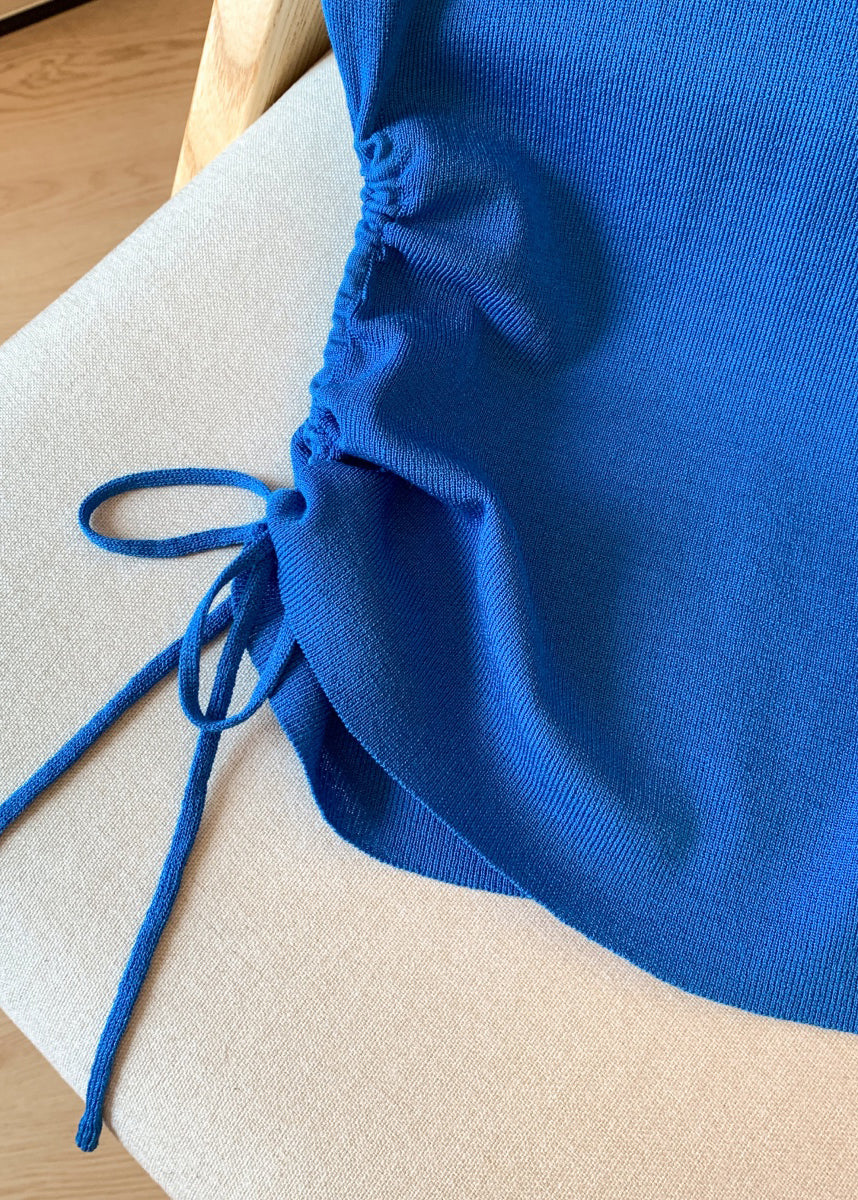 Slim Fit Blue Hollow Out Lace Up Knit T Shirts Summer
