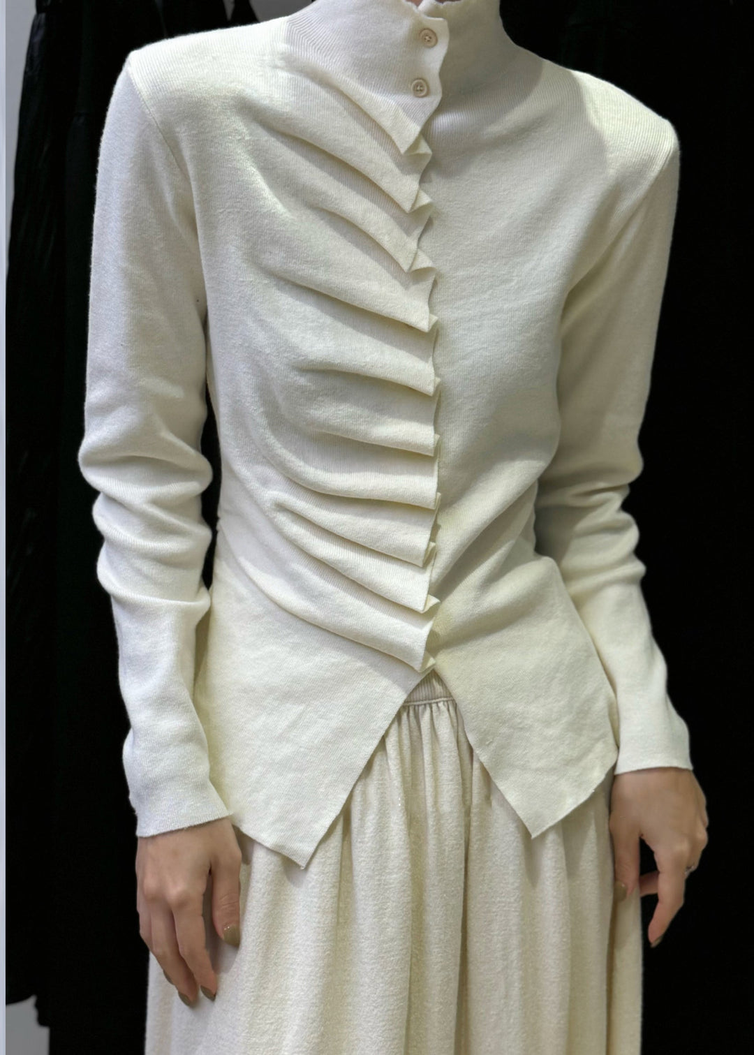 Slim Fit Oatmeal Wrinkled Button Knit Sweater Winter