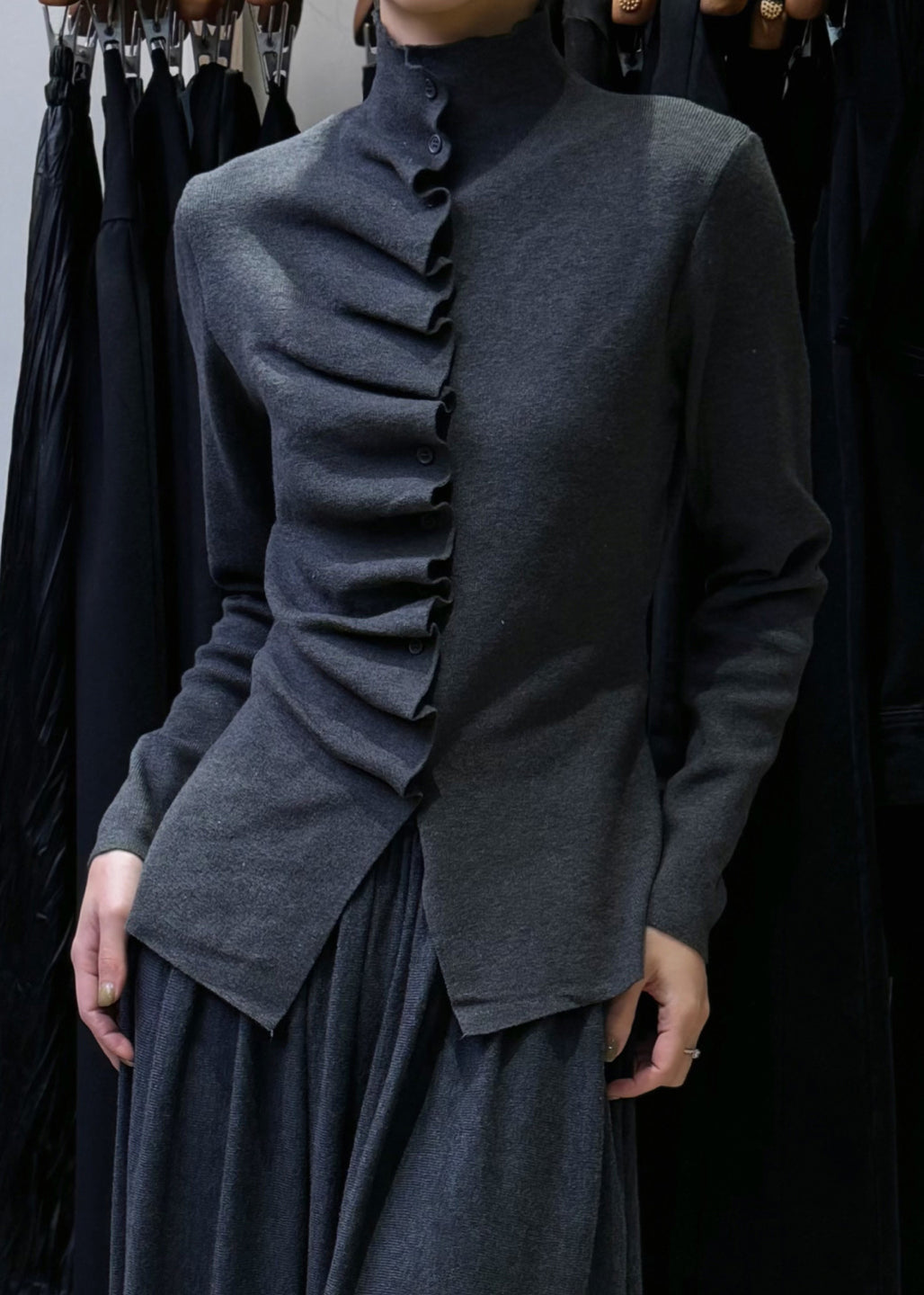 Slim Fit Oatmeal Wrinkled Button Knit Sweater Winter