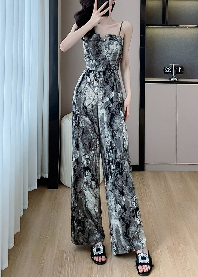 Slim Fit Photo Color Pockets Silk Paghetti Strap Jumpsuit Sleeveless
