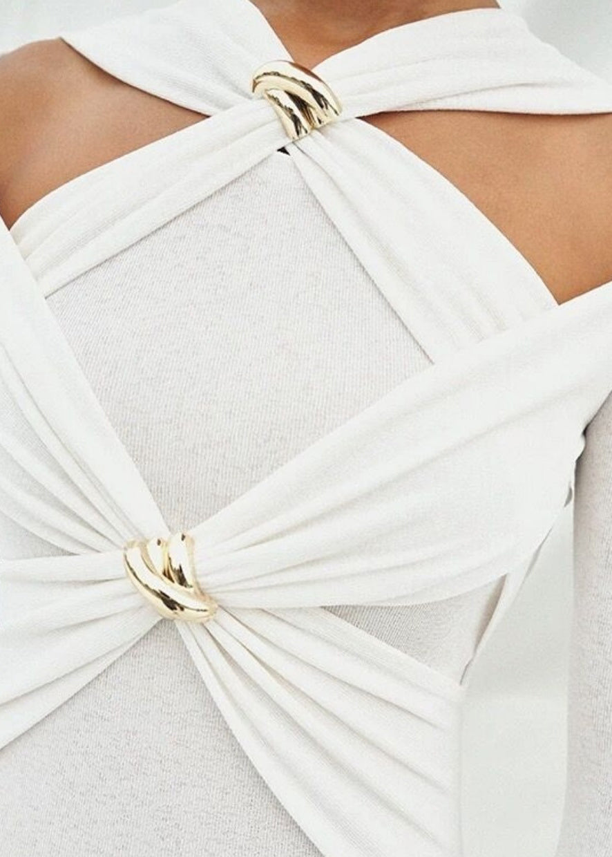 Slim Fit White Hollow Out Solid Knitting Cotton Long Dresses Fall