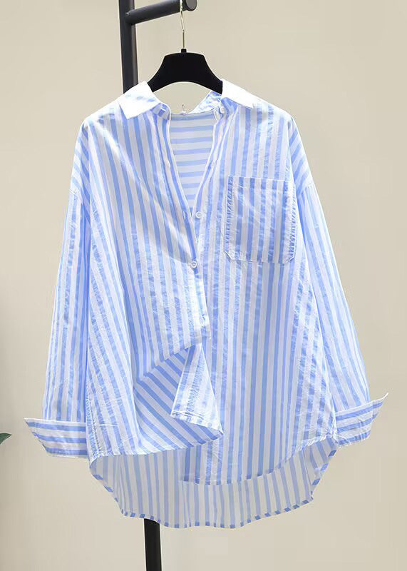 Striped Yellow Peter Pan Collar Button Cotton Shirt Fall
