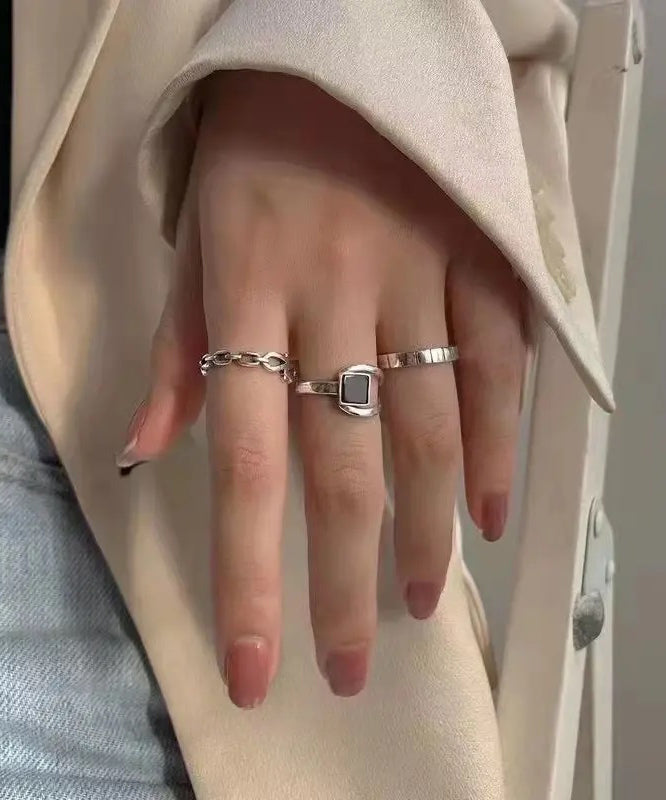 Style Alloy Hollow Out Agate Rings Three-Piece Set