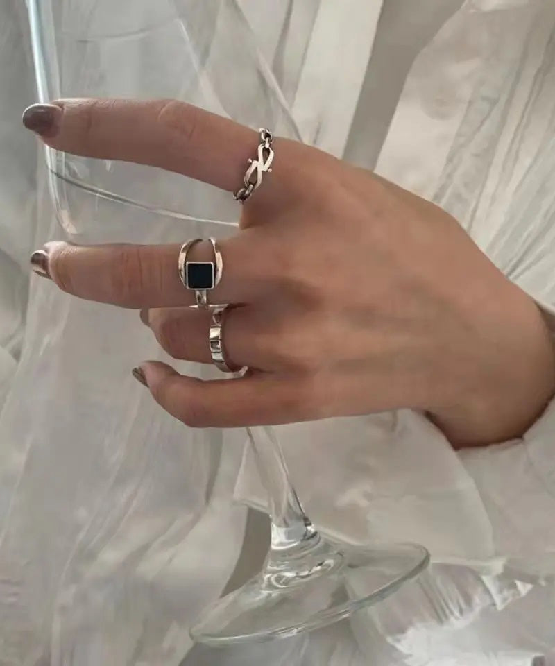 Style Alloy Hollow Out Agate Rings Three-Piece Set