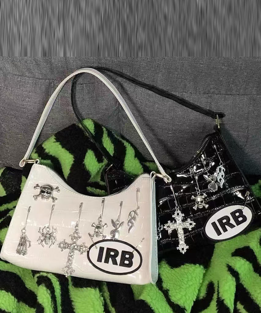 Style Black Embroidery Solid Durable Faux Leather Hobo Bag