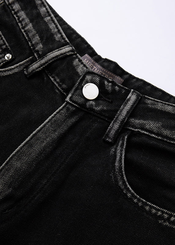 Style Black High Waist Pockets Patchwork Wide Leg Pants