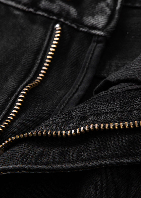 Style Black High Waist Pockets Patchwork Wide Leg Pants