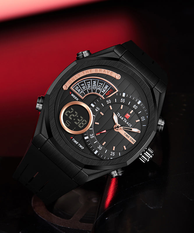 Style Black Silicone Rubber Quartz Movement Waterproof Watches