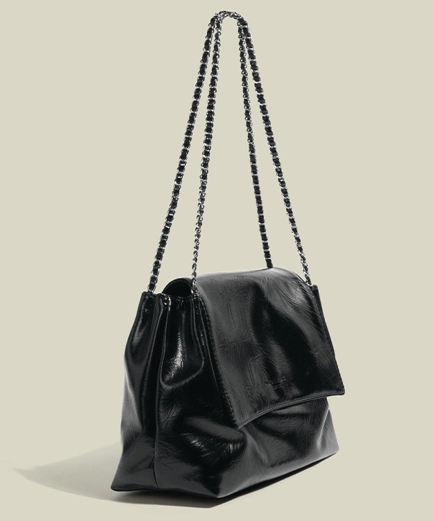 Style Black Solid Durable Faux Leather Flap Bag