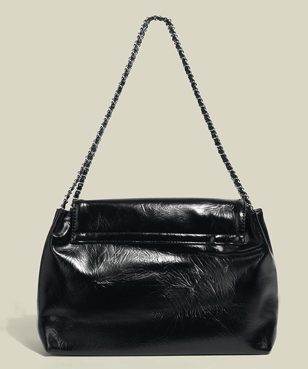Style Black Solid Durable Faux Leather Flap Bag