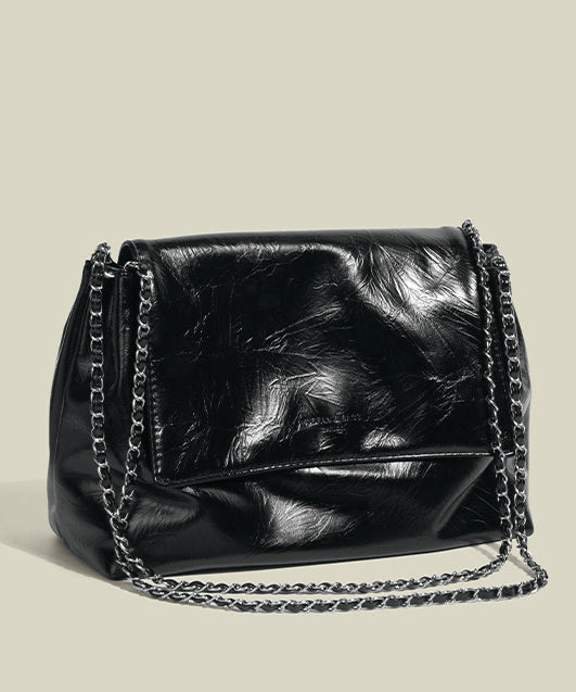 Style Black Solid Durable Faux Leather Flap Bag