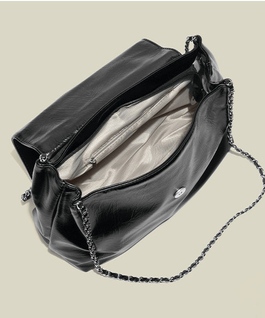 Style Black Solid Durable Faux Leather Flap Bag