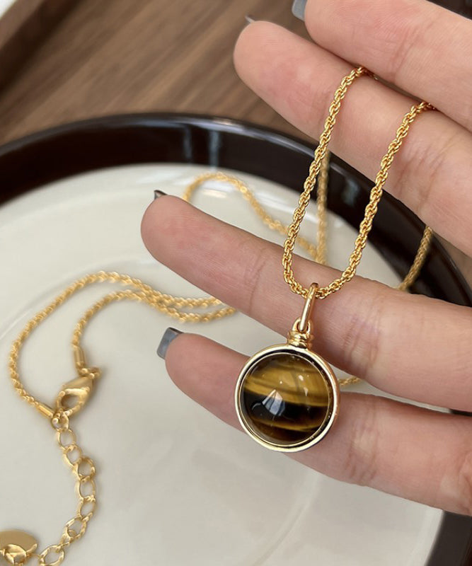 Style Brown Alloy Tiger Eye Stone Two Piece Set Pendant Necklace