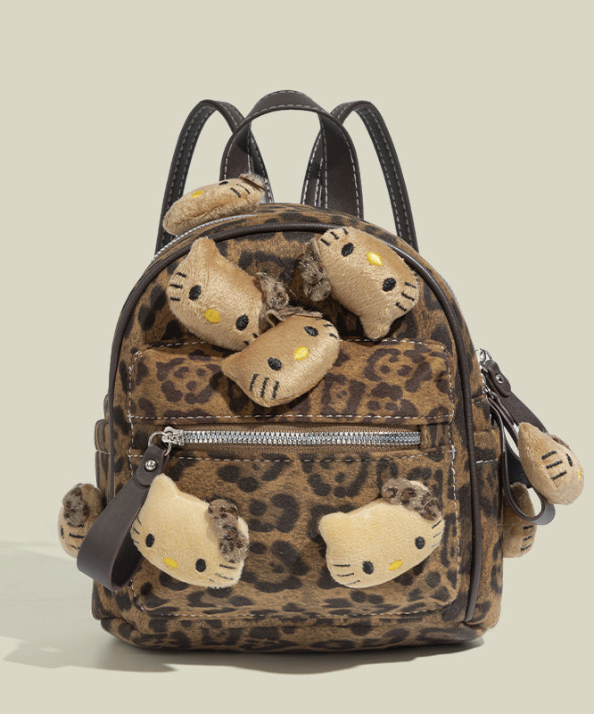 Style Brown Leopard Hellow KT Decorated Faux Suede Backpack Bag