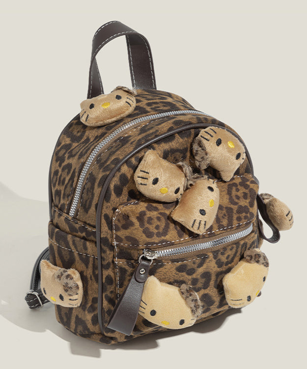 Style Brown Leopard Hellow KT Decorated Faux Suede Backpack Bag